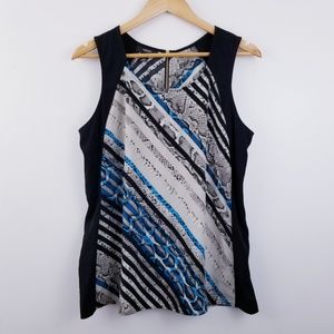 Afani Petite Black & Blue Sleeveless Blouse